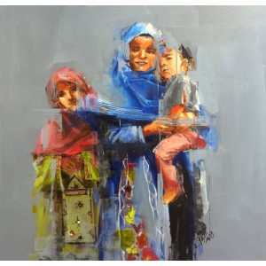 Khalid Khan-Kaay, 30 x 30 Inch, Acrylic on Canvas, Figurative Painting, AC-KHKN-062